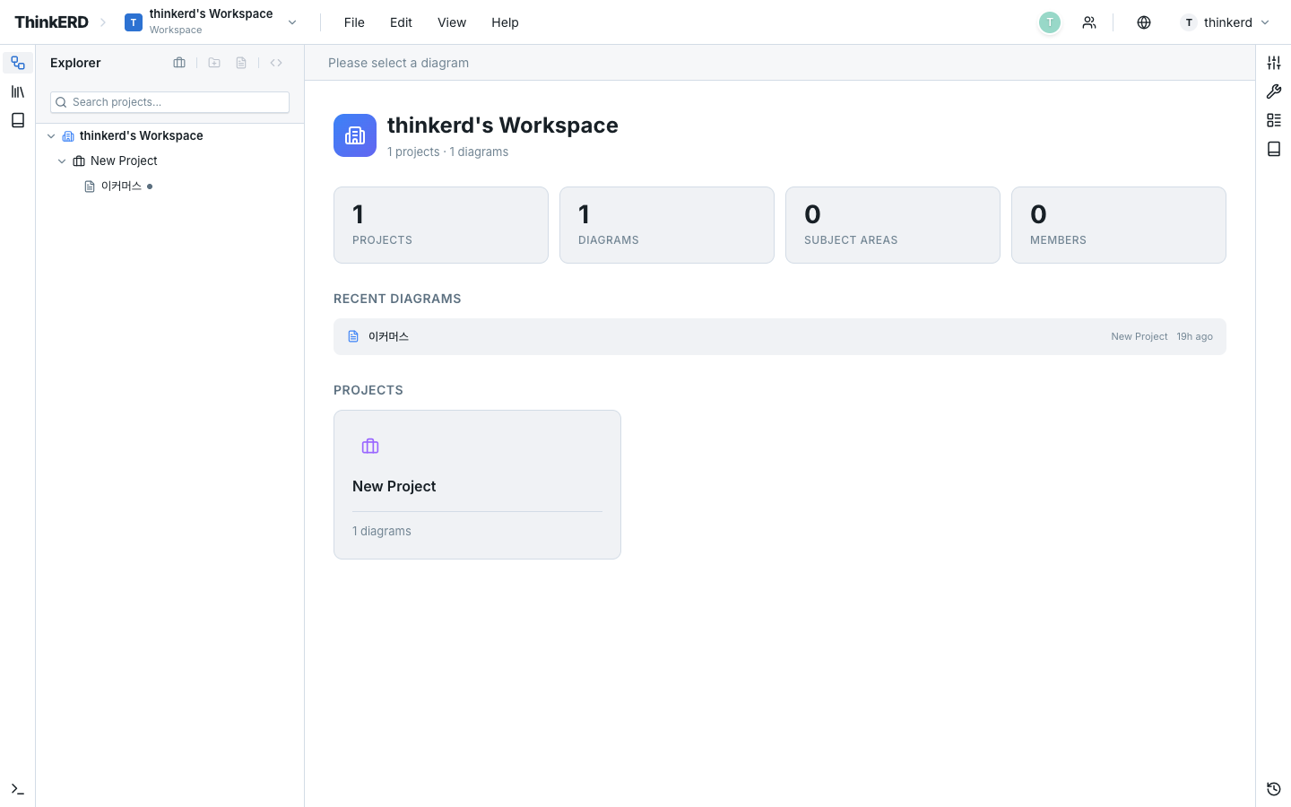 Workspace Dashboard — project list and workspace stats